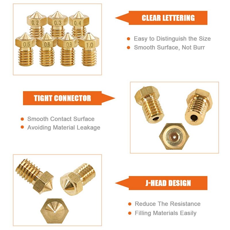 22 stuks  v6 nozzle printer extruder voor 1.75mm a8 makerbot  v6 creality cr -10 ender 3 nozzle  v6 makebot 3d printer