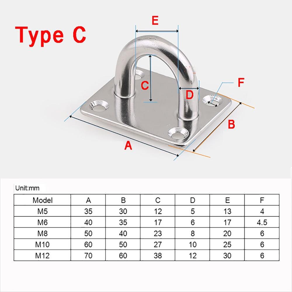 1Pcs Pad Eye Plate Staple 304 Stainless Steel Ring Hook Loop U-Shaped Screws For Boat Hammock M5 M6 M8 M10 M12: Type C / M10