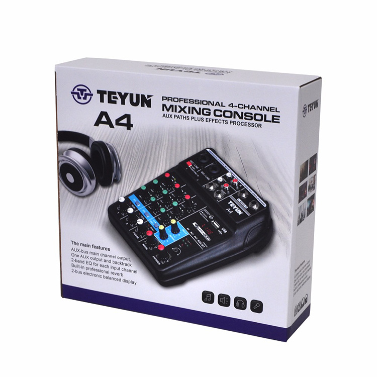 4 Channel Mixing Console Aux Paths Plus Effects Processor Mini Micro Small Audio Mixer Console with Bluetooth USB