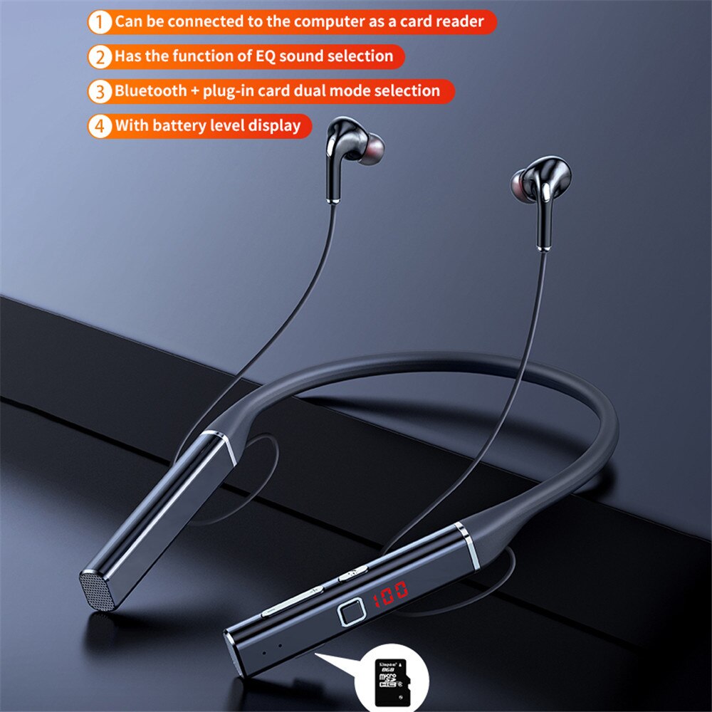 100 Uur Uithoudingsvermogen Bluetooth5.0 Draadloze Hoofdtelefoon Stereo Bass Hoofdtelefoon Nekband Power Led Display Headset Tf Card: 100 Hours S720