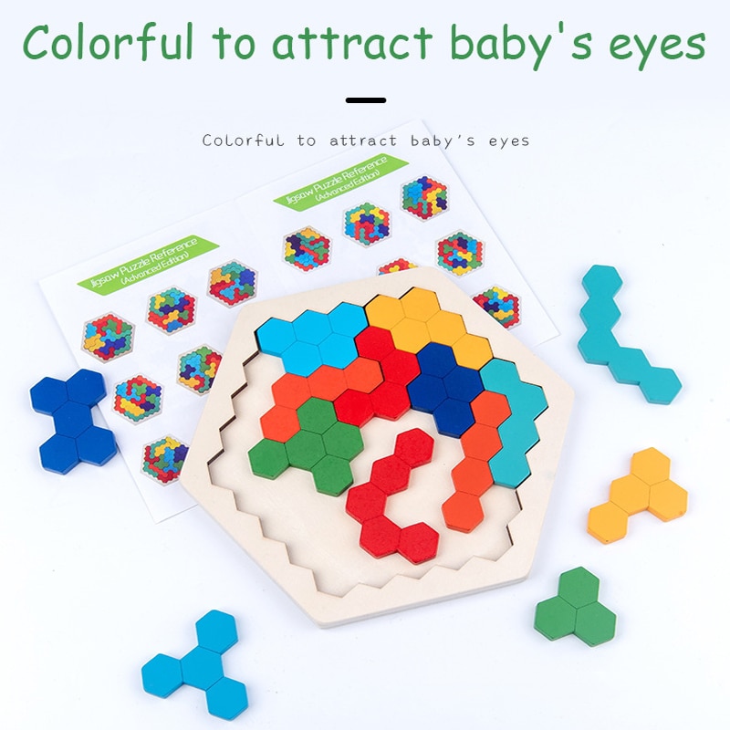 3D Puzzle Wooden Tangram Math Toys Puzzle Tetriss Game Montessori Children Educational Jigsaw Puzzle Game Toy for Boys Girl Baby