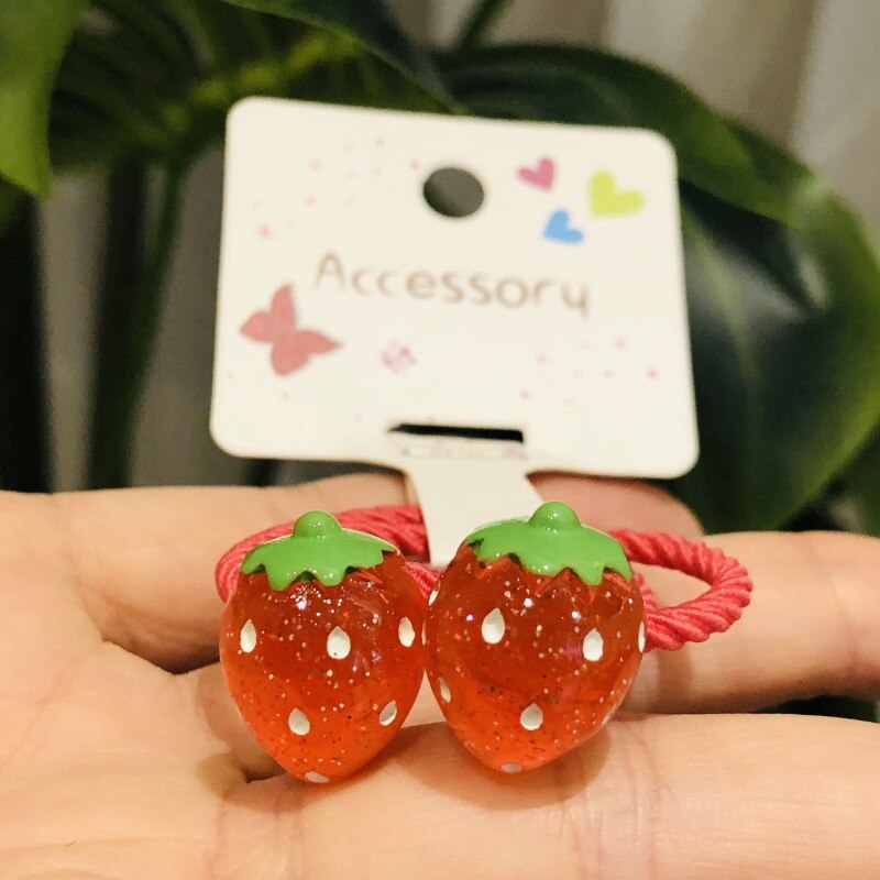 2 uds. De accesorios para el cabello de fresa brillante, bandas de goma para niños, gomas elásticas para el cabello, decoraciones para el cabello para niñas, lazos de goma
