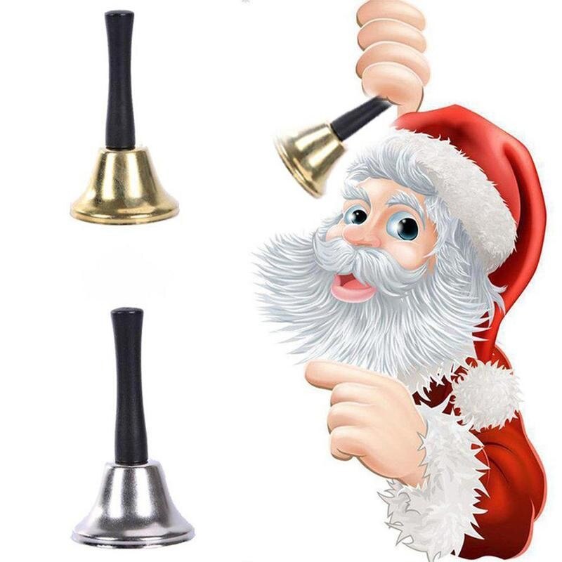 1Pcs Metalen Hand Bel Met Houten Handvat Kerstman Merry Jingle Party Decor Hand Rammelaar Bel Bells Kerst Metalen celebra H2N9