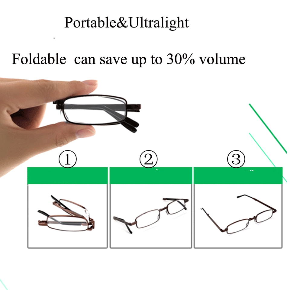 Mini bærbare læsebriller metal stel med etui mænd kvinder foldbar presbyopia reader hyperopia dioptri briller  +1.00-+3.5
