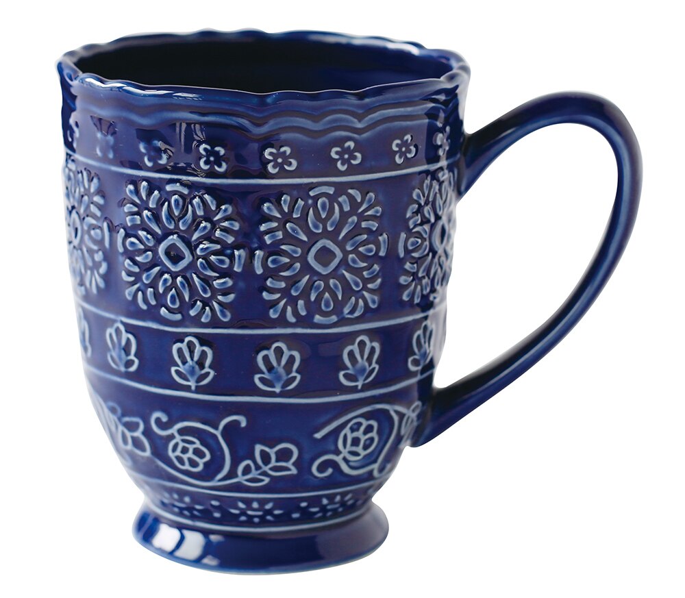 Dishes and plates Blue embossed flower dinner plate and coffee pot: Blue mug
