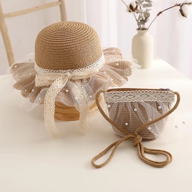 2024 neue Sommer Mädchen Strohhut Set Handtasche neue Blume Sonnenhut Strohhut Sonnenhut Kinder Mädchen Baby Strohhut Sombrero Sunset