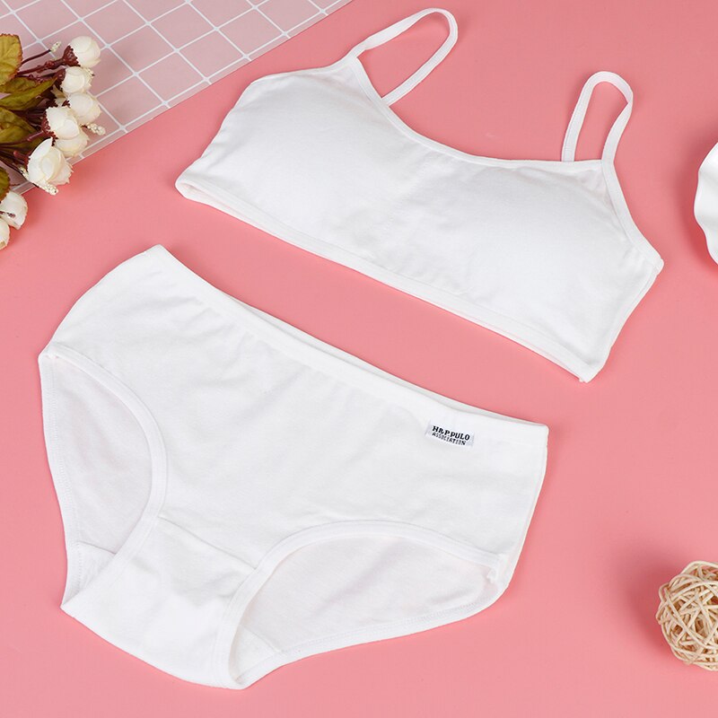 Girl Clothing Training Bras Set Puberty Young Girls Cotton Children Sport Underwear Teenagers Student Camisole Vest Set: White