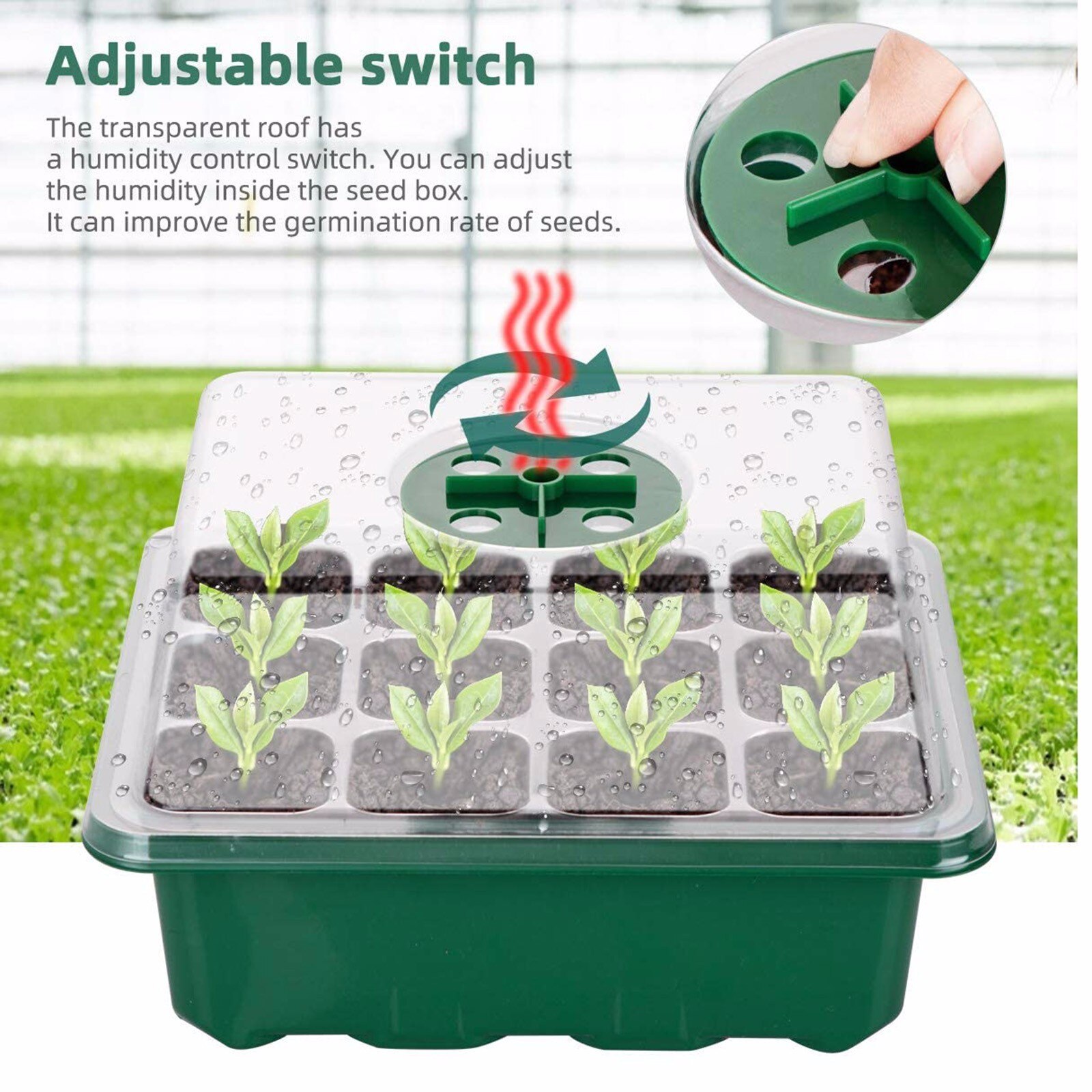Plateaux de démarrage de graines, plateau de semis (12 cellules par plateau), humidité réglable plateau de Germination des plantes, jardinière Pot de fleur avec 5 paquets