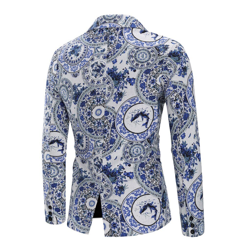 Mens Vintage Ethnic Print Dress Floral Suit Slim Fit Blazer Jackets Leisure Suit 20 Осенняя одежда #Y7