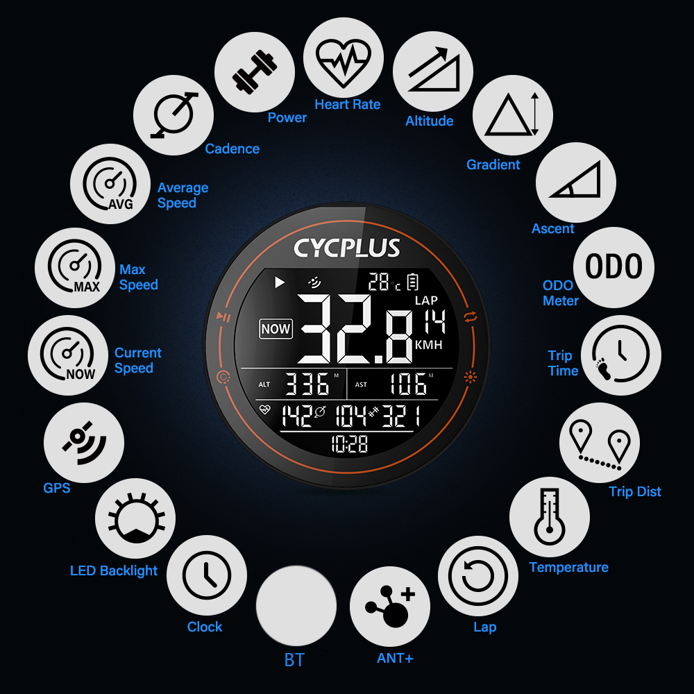 Cycplus Draadloze Fiets Computer Gps Snelheidsmeter Bt Ant + Fietsen Computer Waterdicht Met Cadanssensor Hartslagmeter