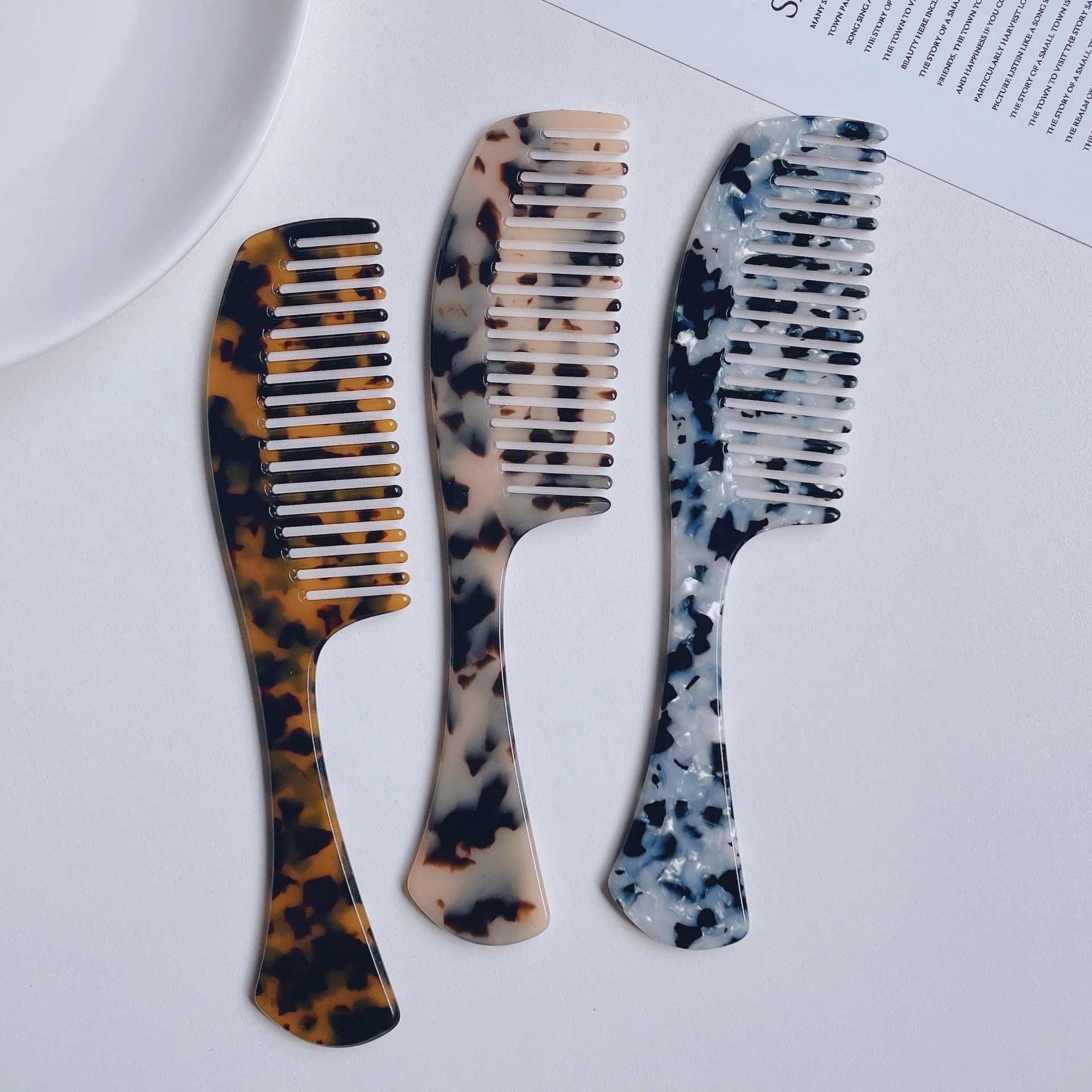Peigne en acétate à double usage pour cheveux, accessoire de coiffure domestique rétro marbré, peigne antistatique à dents fermées