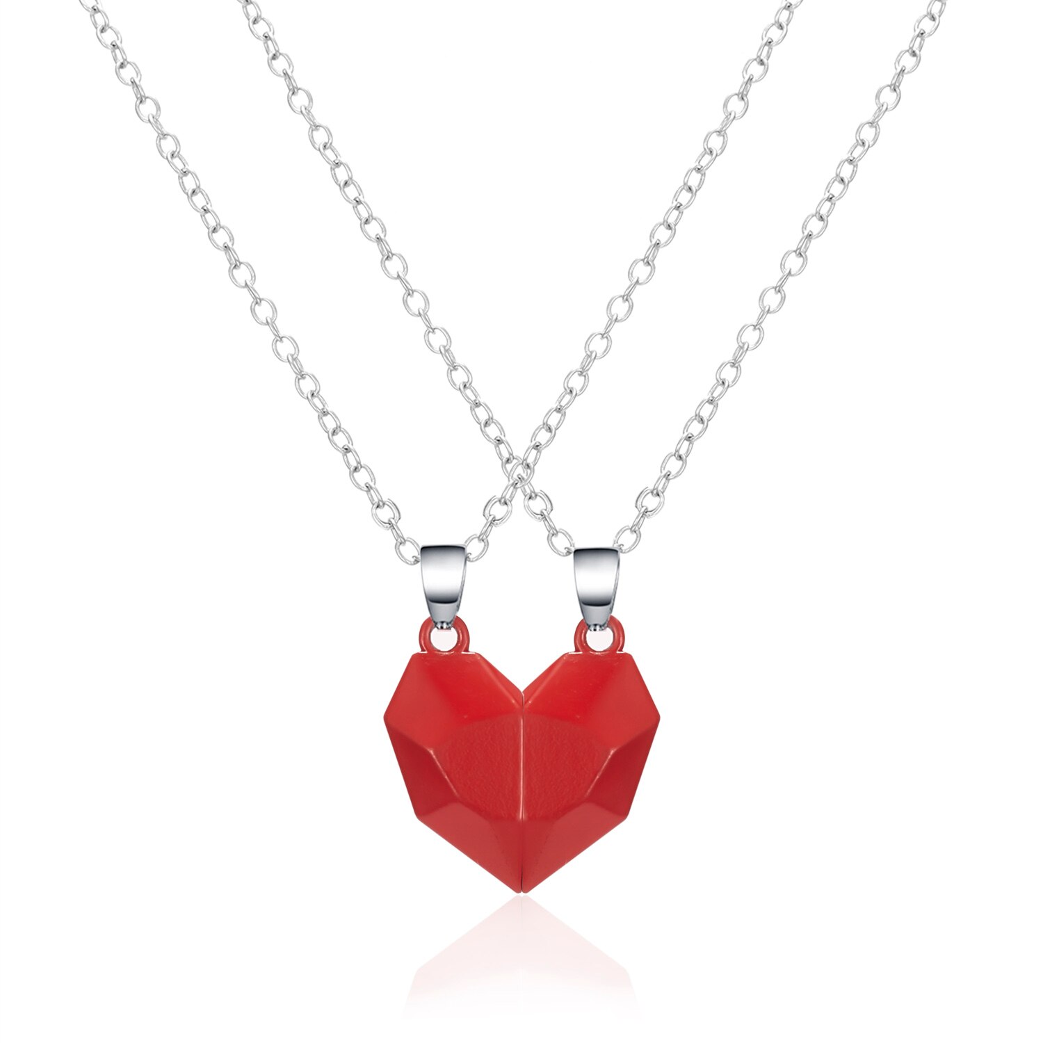 2 pz/set coppia magnetica collana per le donne amanti sfaccettato cuore ciondolo distanza gioielli fascino regalo di san valentino 2021: Heart Necklace 4