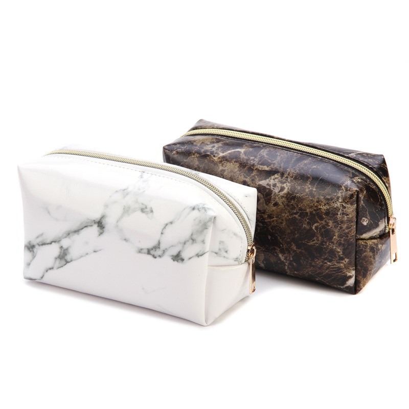 Estuches de lápices de mármol blanco y negro para niñas, gran capacidad, bolsa de cosméticos de cuero PU, Estuche escolar, suministros de oficina Zakka escolar