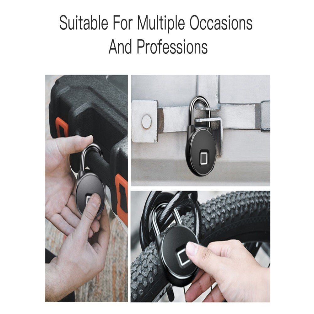 Fingerprint Lock Smart Keyless USB Rechargeable Access IP65 Waterproof Anti-Theft Security Padlock Door Luggage Case Lock