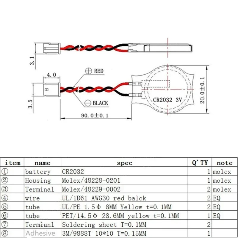 5 Baterias CR2032 CR2025 CR2016 com Fio, Bateria de BIOS/CMOS de 2 Pinos para Placa-Mãe de Laptop com Fio, Bateria de Botão Desmontável