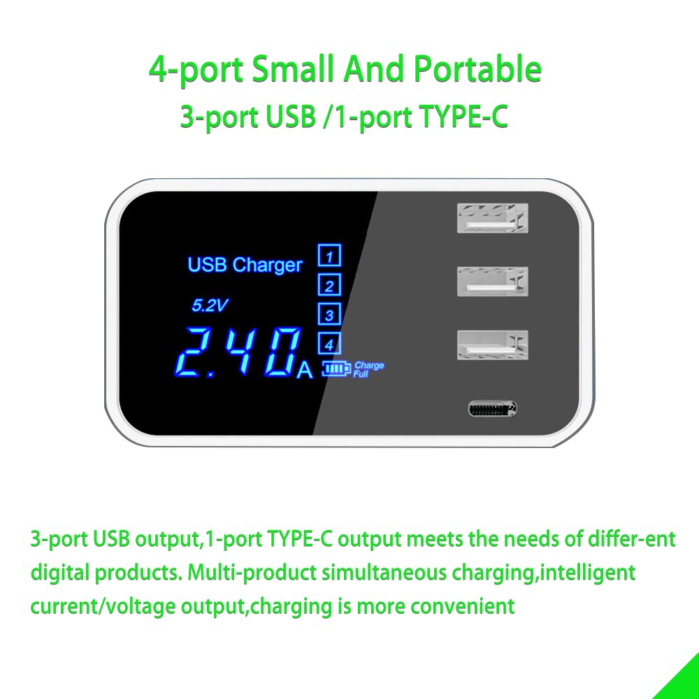 3USB Type C USB Charger with Led Display For Android iPhone USB Adapter Socket Fast Phone Charger adapter