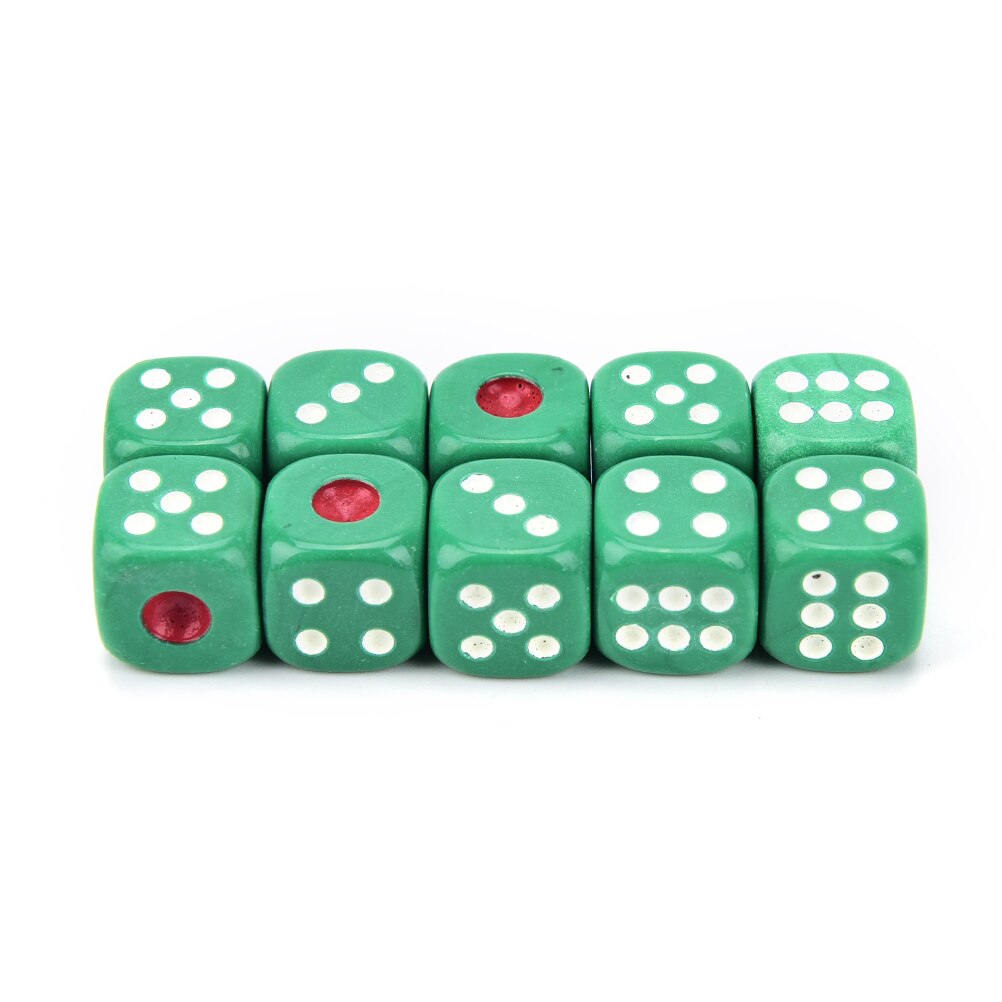 10 pces acrílico d6 dados, 6 dados pequenos de jogo tomados partido para jogar o jogo branco vermelho verde azul 12*12*12mm