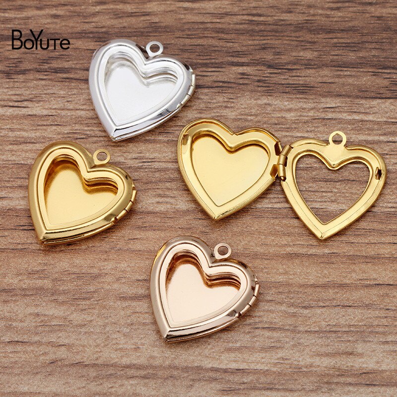 BoYuTe (10 Pieces/Lot) 20MM Metal Brass Hollow Out Heart Locket Photo Locket Charms Pendant Diy