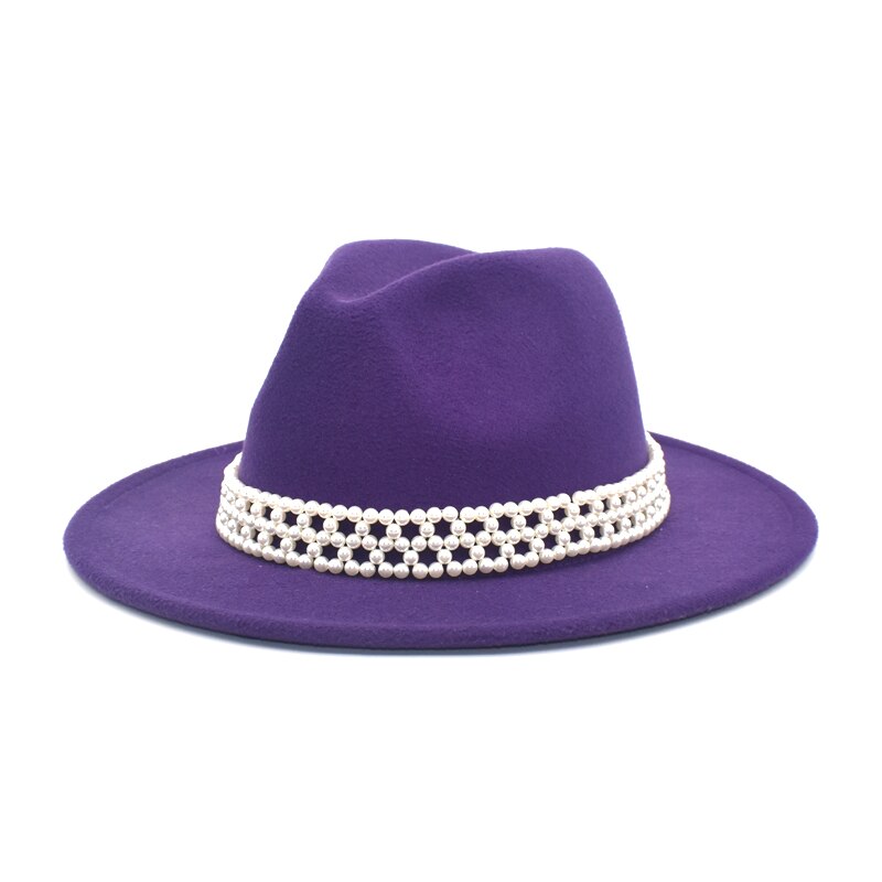 FUODRAO Women Wide Brim Wool Felt Fedora Panama Hat Jazz Trilby Hat Party Cowboy Hat Women Red F86: Purple 