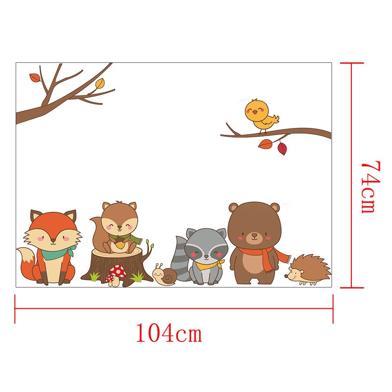 Baby Fox Bear Cartoon DIY Forest Animal Wall Sticker for Kids Room Nursery Dorm Removable Funny PVC Mural Decals Home Decor