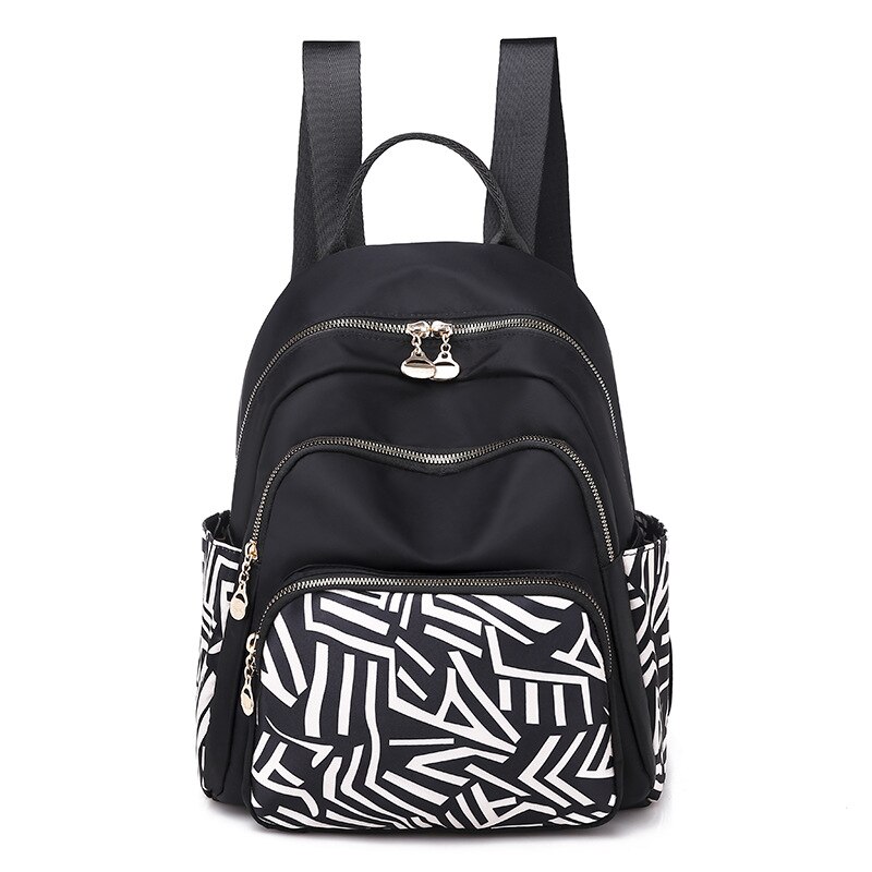 Backpack Female Multi-layer Leisure Oxford Backpack National Elephant Print Large Capacity Backpack for School Girls: Stripe