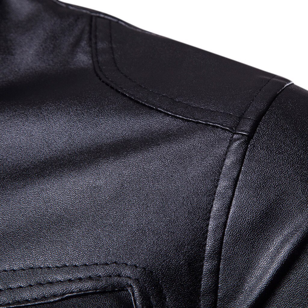 Mens Biker Moto Jacket Stand Collar Motorcycle Faux Leather Casual Jackets Male Black PU Coat Long Sleeve Large Size 3xl