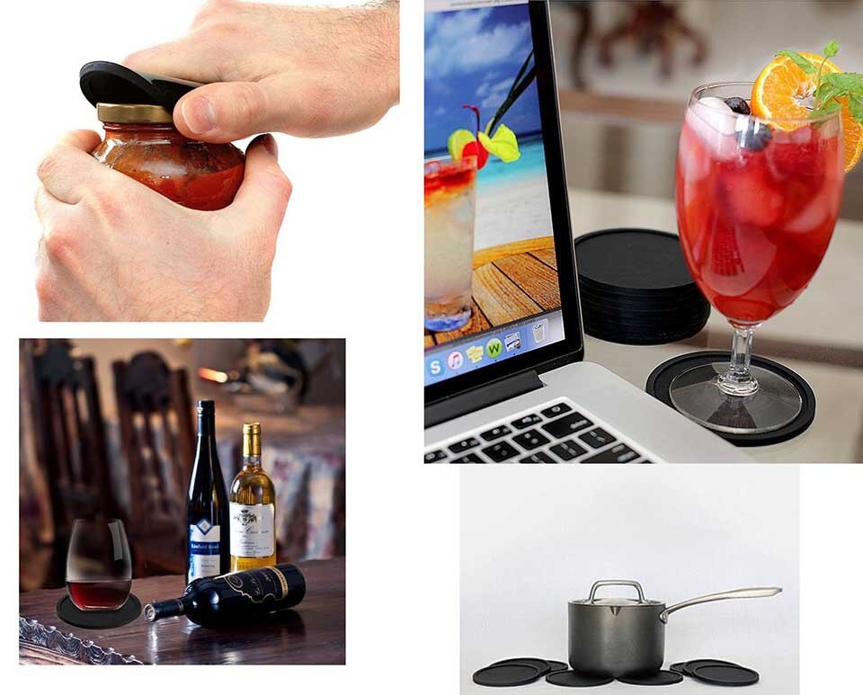 Silicone Black Drink Coasters Set of 8 Non-slip Round Soft Cup Coasters, Perfect for Bar and House, Durable Easy to Clean Black
