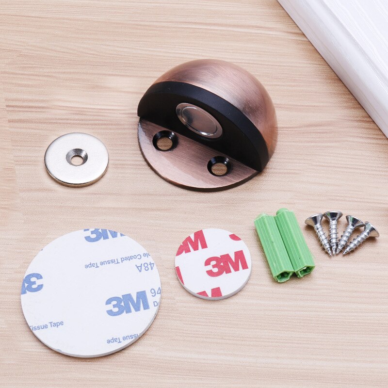 Stainless Steel Rubber Magnetic Door Stopper Non Punching Sticker Hidden Door Holders Floor Mounted Nail-free Door Stops: Red Bronze