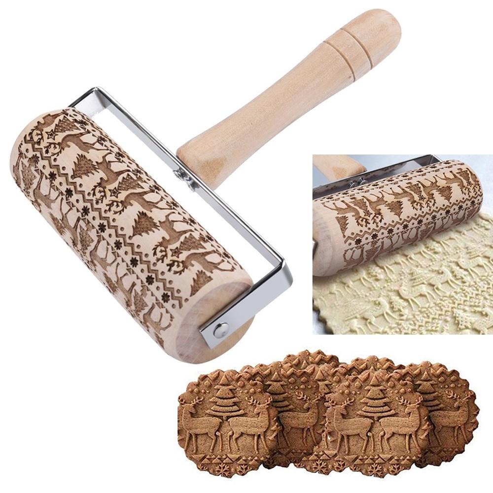 Kerst Rolling Pins Rock Xmas Tree Elanden Houten Rolling Embossing Bakken Cookies Biscuit Roller rouleau patisserie noel # 3F