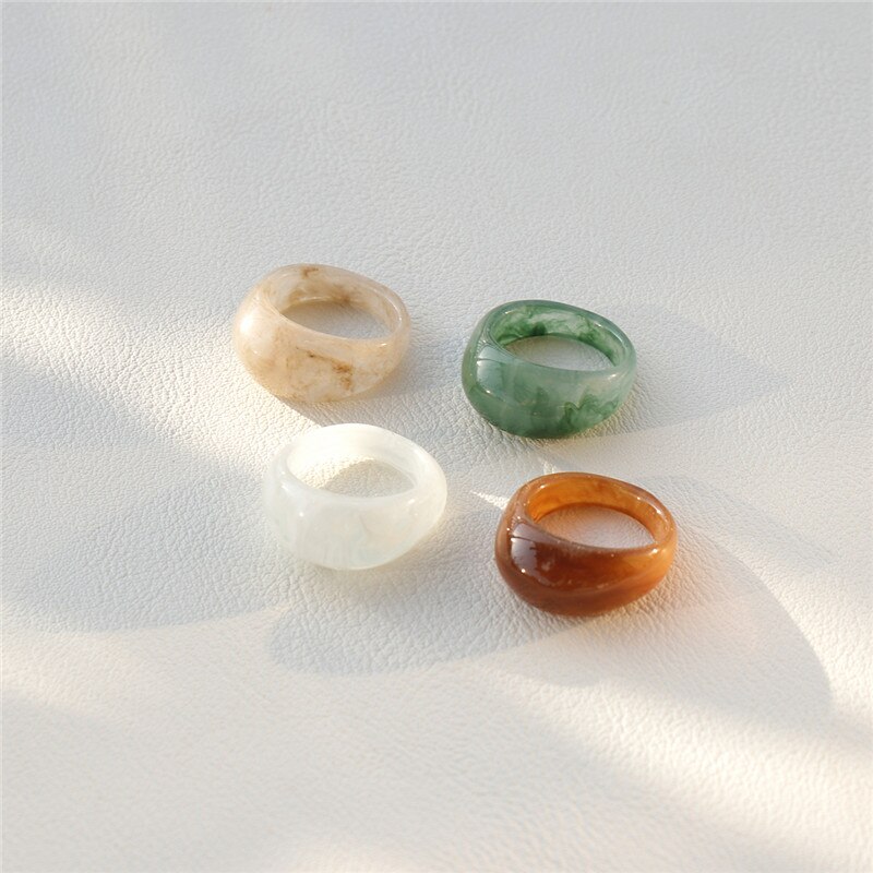 AOMU – ensemble de bagues en résine pour femmes, 4 pièces, rétro, Chic, léopard, acrylique, fête, empilées, bijoux, accessoires, ,: 3