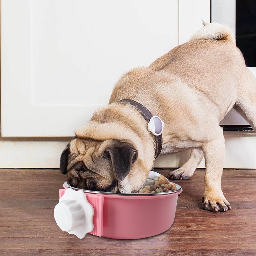 Roestvrij staal kan worden bevestigd hangende voerbak voor huisdieren aan de kooi een accessoire voor hondenbenodigdheden voer- en drinkbenodigdheden