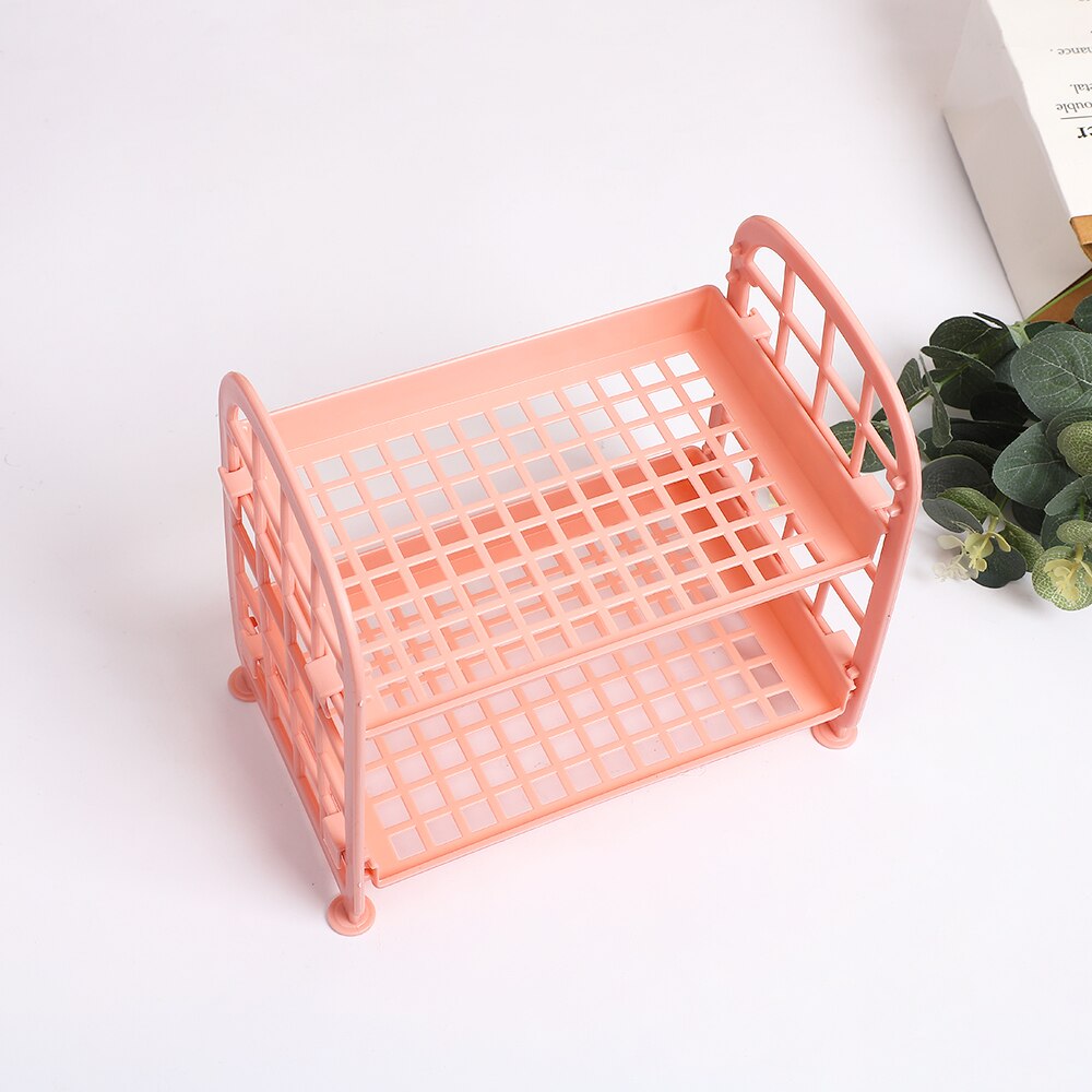 JIANWU Simple Double Layer Plastic Storage Shelf Removable Desktop Storage Manage Journal Sundries Storage Box for Stationery: pink