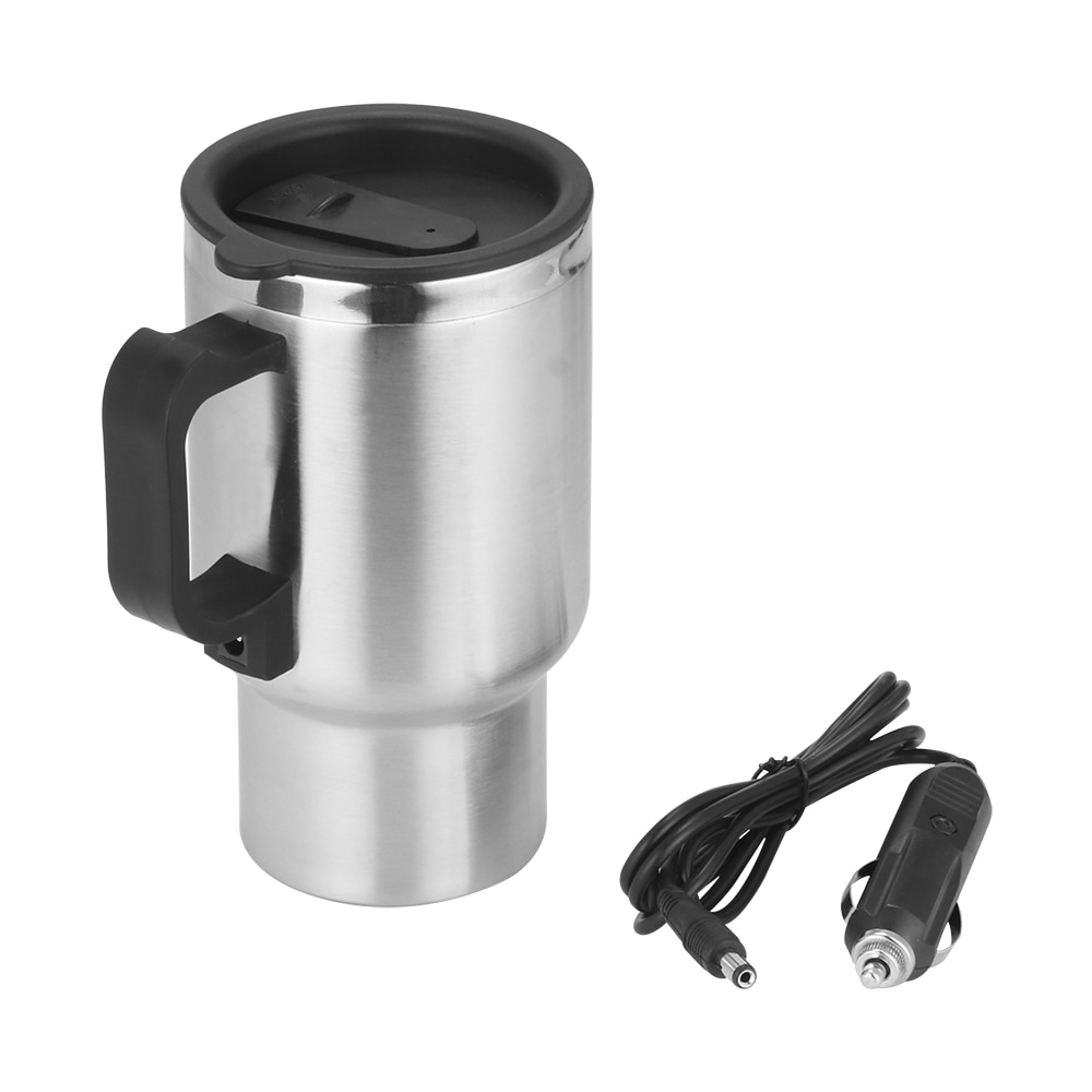 Stainless Steel Cup Kettle Travel Coffee Mug Portable Electric Car Water Keep Warmer Kettle 12V 500ML with Cigar Lighter Cable