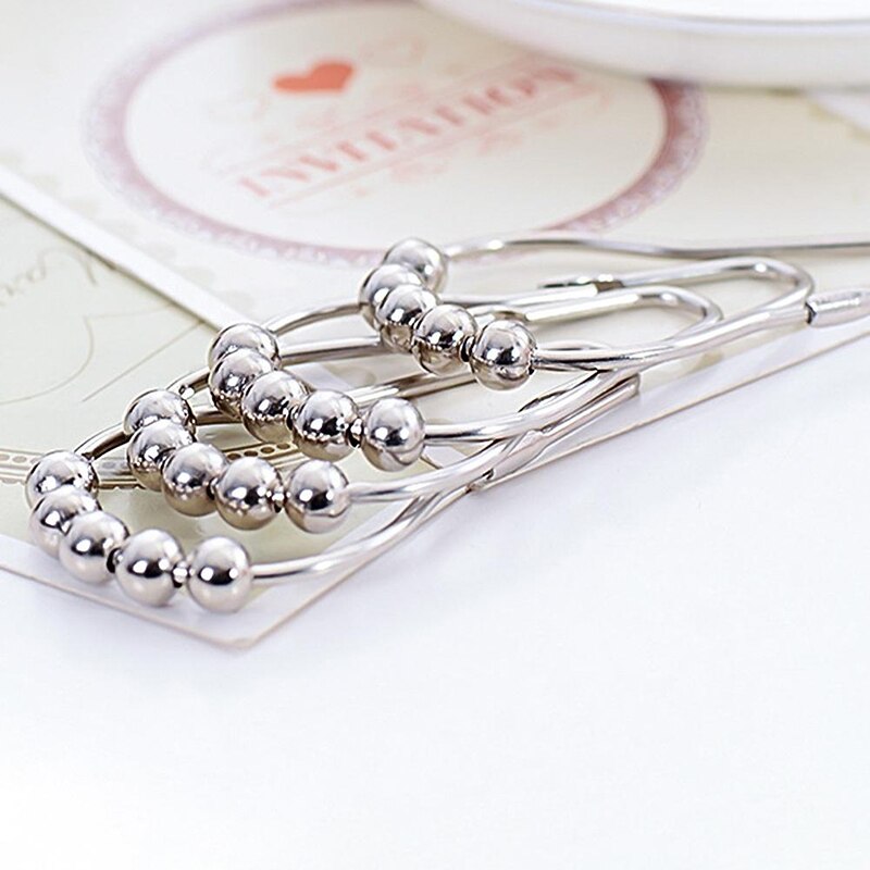 Anneaux de rideau de douche à crochets, rouleau résistant à la rouille, accessoires en boule de Satin poli, crochets en fer Nickel