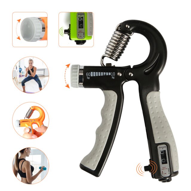 Empuñadura de Mano Ajustable en Forma de R, Expansor Deportivo, para Ejercicio, Contador de Fuerza, Pinza de Dedo: Gris