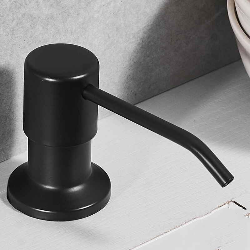 Dispensador de jabón para fregadero de cocina, 300ML, negro, ABS, jabón líquido, loción, cabezal de acero inoxidable