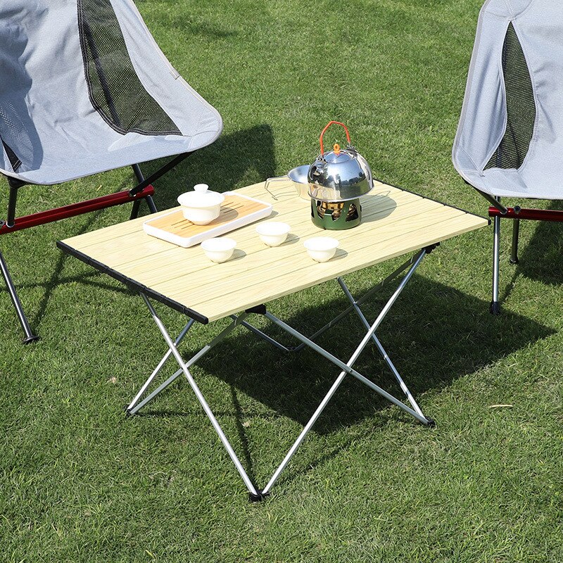 Ultralight Aluminum Alloy Folding Table Outdoor Foldable Wood Grain Camping Table For Backyards Family Party Picnic BBQ
