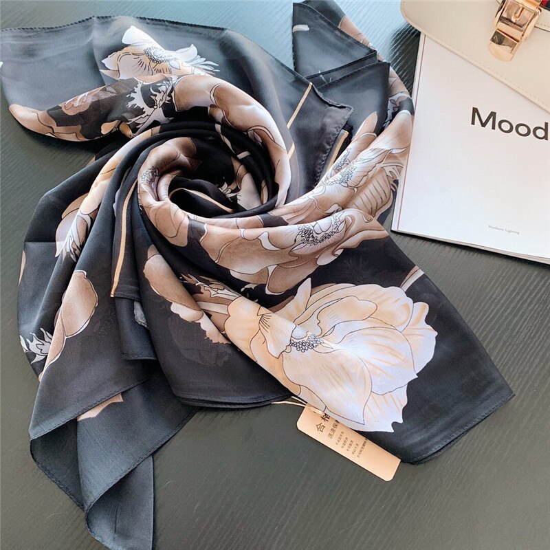 Strand sommer bufanda mujer tynn solkrem kvinner skjerf kvinnelig strandhjul skrive ut simulering silke foulard hijab skjerf sjal
