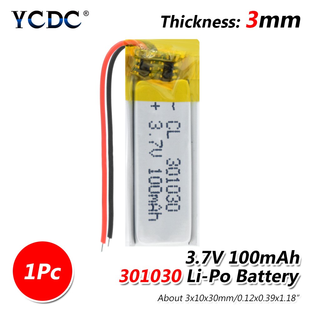 3.7V Lipo 301030 100mAh Lithium Battery For Point Reading Pen Smart Bracelet Lithium Polymer Battery For Bluetooth Headset