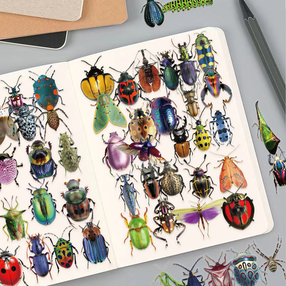 10/30/50pcs Cartoon Transparent Realistic Insect Beetle Stickers DIY Laptop Fridge Suitcase Cool Scrapbooking Decoration Sticker