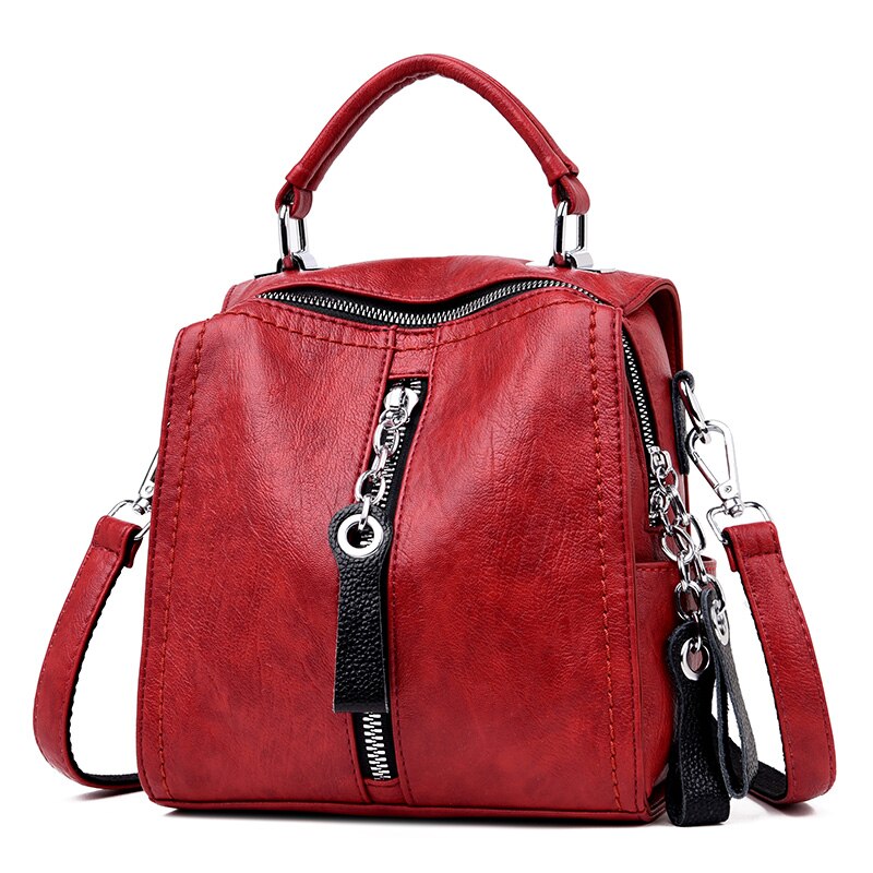 Glorria Luxury Leather Handbags Women Bags Shoulder Crossbody Bag for Women Multifunction Bag Big Tote Sac: Red