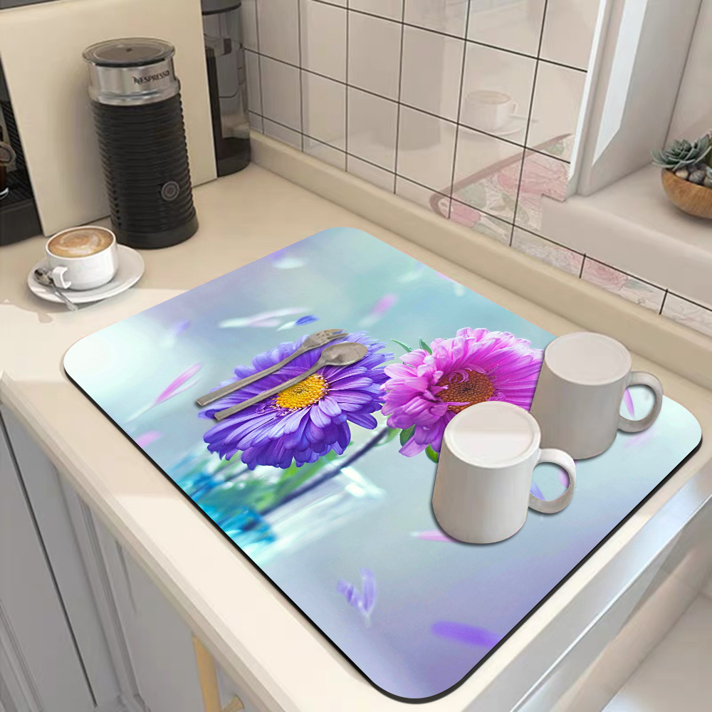 Blomstermarguerit superabsorberende kaffemåtte opvaskemåtte stor køkkentørremåtte hurtigttørrende badeværelsesafløbsmåtte køkken