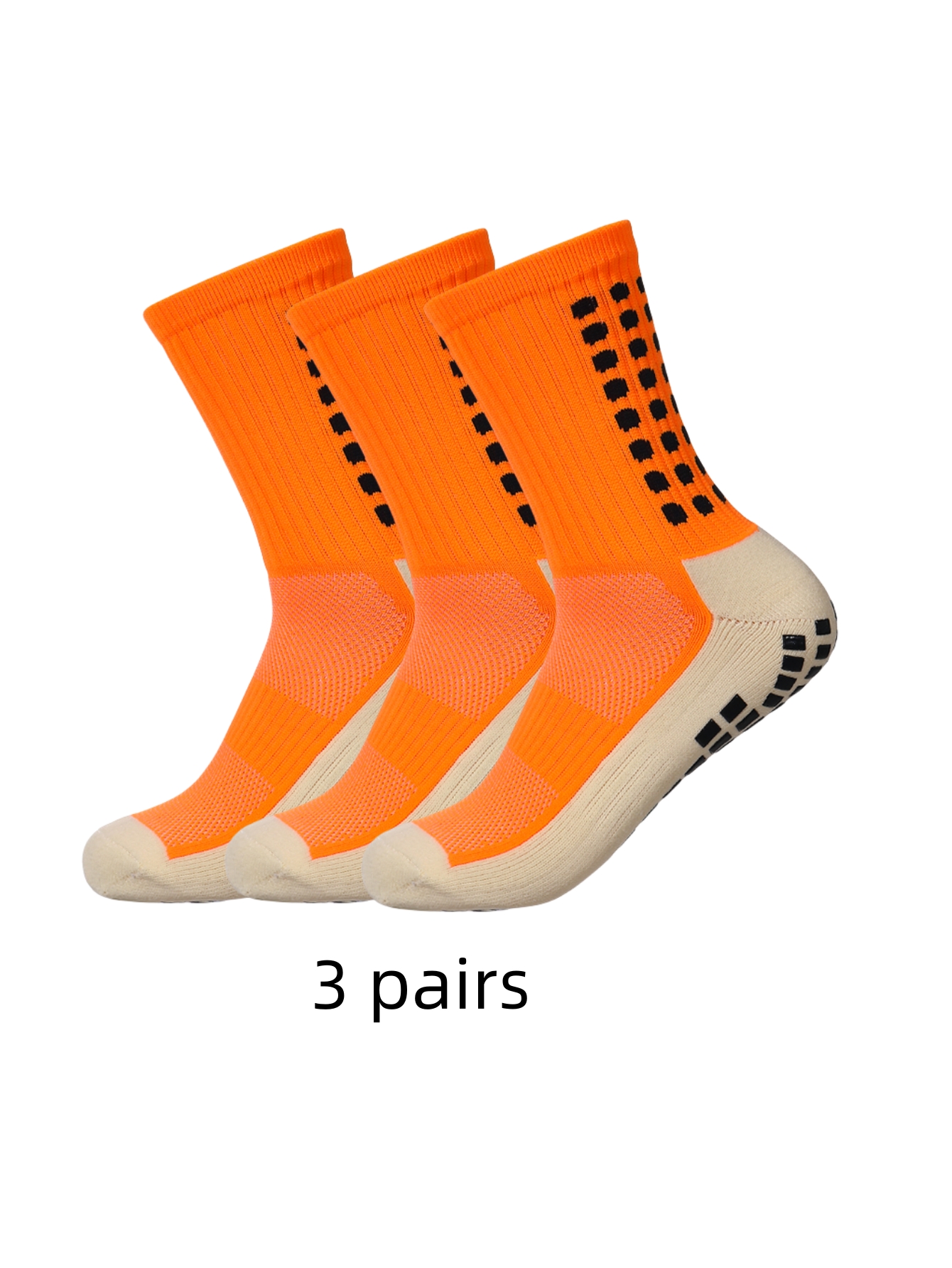 3 paar antislip klassieke sportsokken met zelfklevende punten, voetbalsokken: Oranje