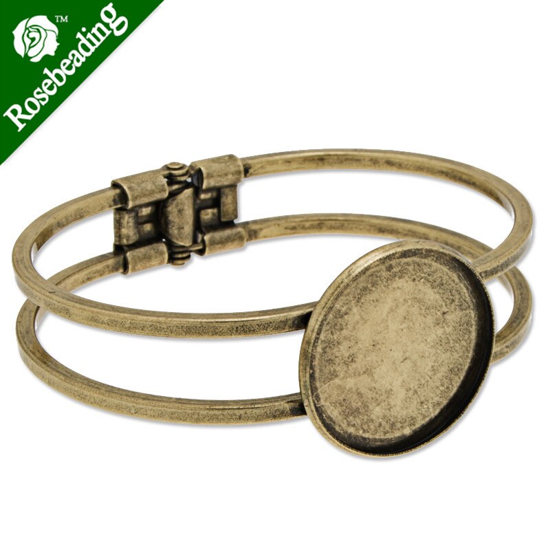 Antieke Brons Verstelbare Armband Instellen Met 25 MM Ronde Bezel, Manchet, Lood En Nikkelvrij, verkocht 10 STKS Per Lot