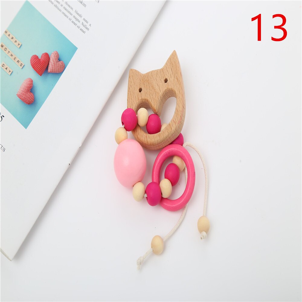 1Pc Hout Armband Dier Vormige Baby Organische Houten Siliconen Kralen Baby Molaire Speelgoed Voor Kids