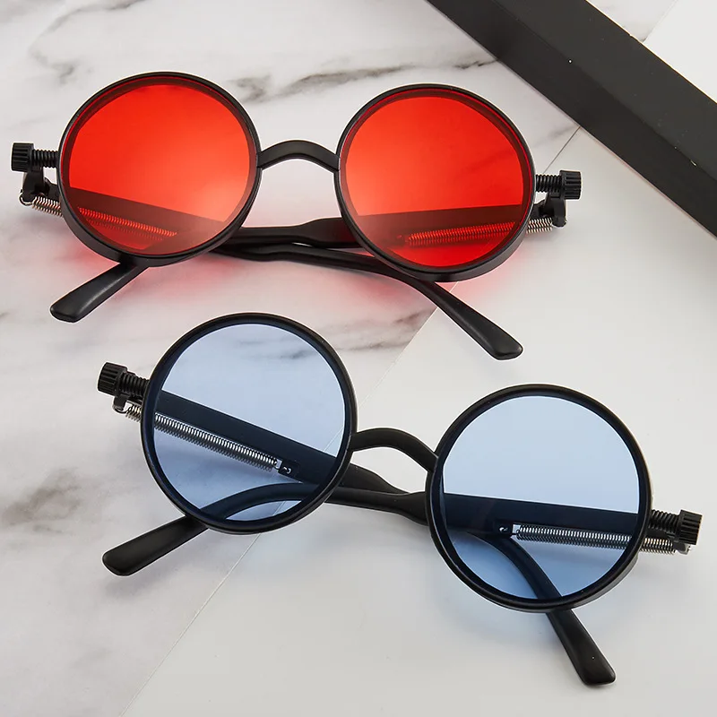 Classic Gothic Steampunk Sunglasses Luxury Brand Men and Women Retro Round Pc Frame Sunglasses