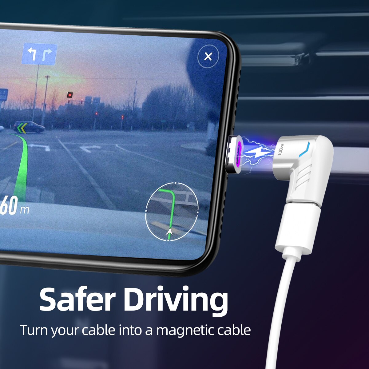 Cabo adaptador de carregamento rápido 100w, conector magnético de 90 graus para ipad 2019 samsung xiaomi 9 10 tipo c