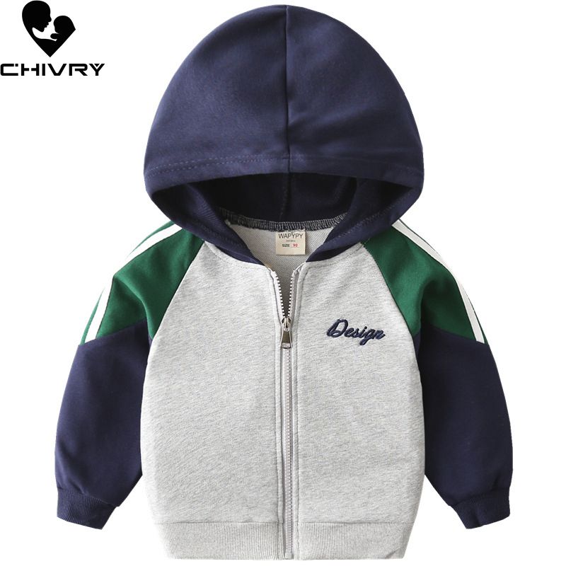 Spring Autumn Kids Boys Jackets Color Patchwork Hooded Zipper Coat Children Windbreaker Sports Jacket