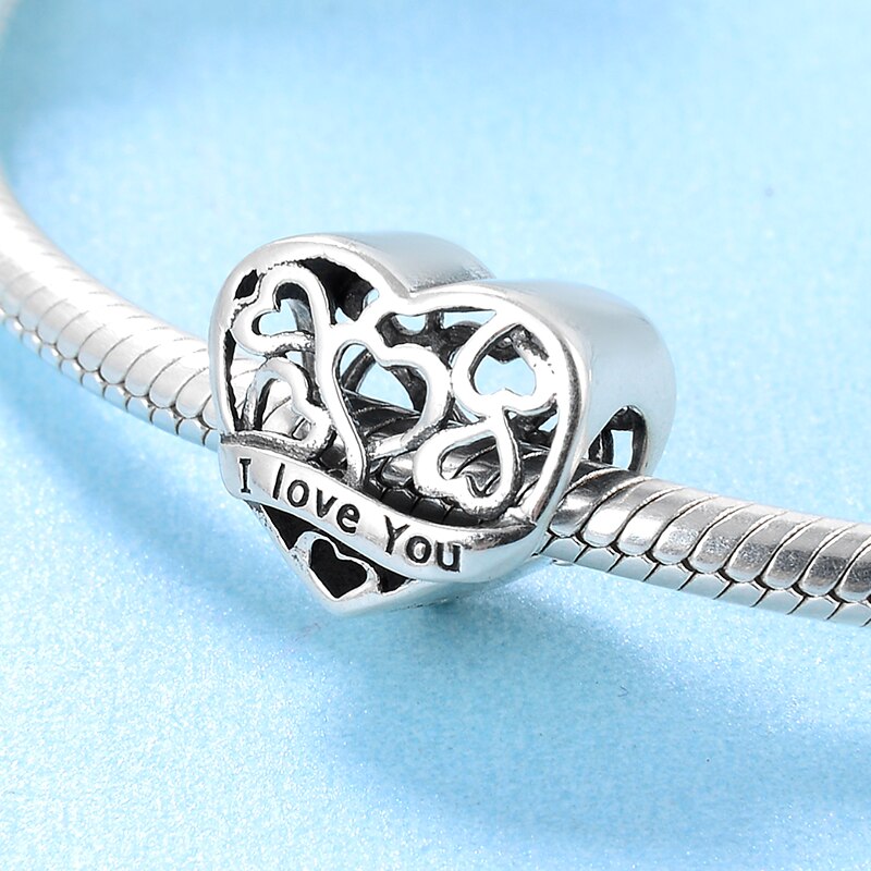 Nueva de Plata de Ley 925 con corazón hueco, cuentas finas I LOVE YOU aptas para abalorios europeos originales, fabricación de joyas