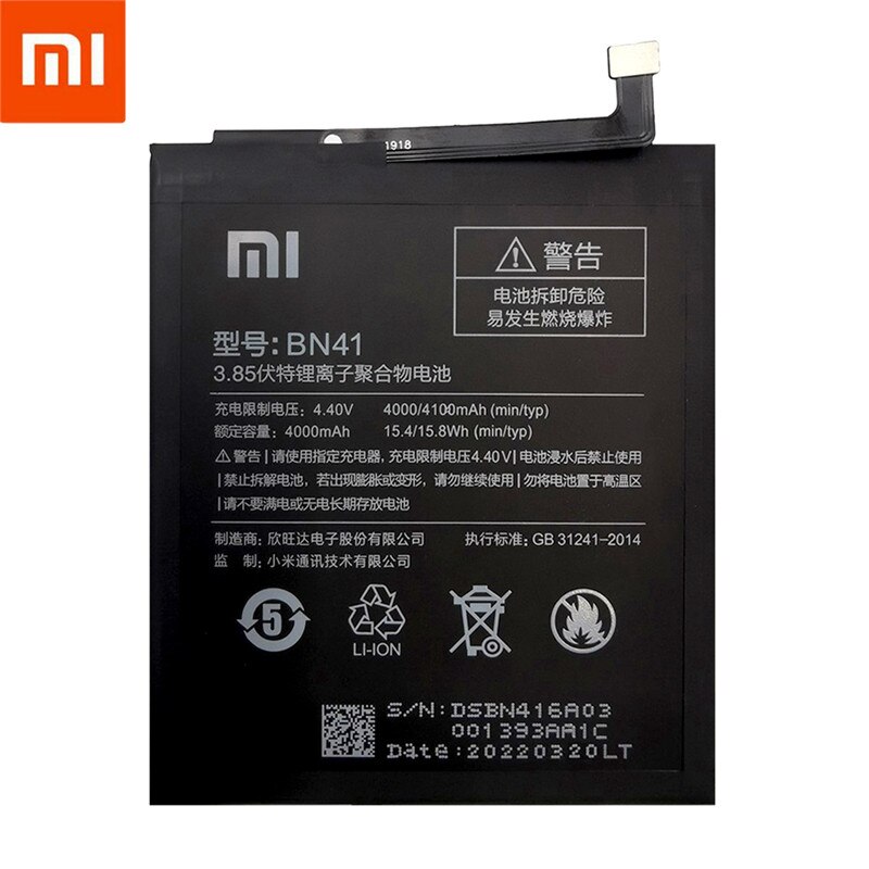 Original Xiaomi Redmi Note 4 Battery BN41 4100mAh for Hongmi Note 4 / Redmi Note 4X MTK Helio X20 BN41 Battery